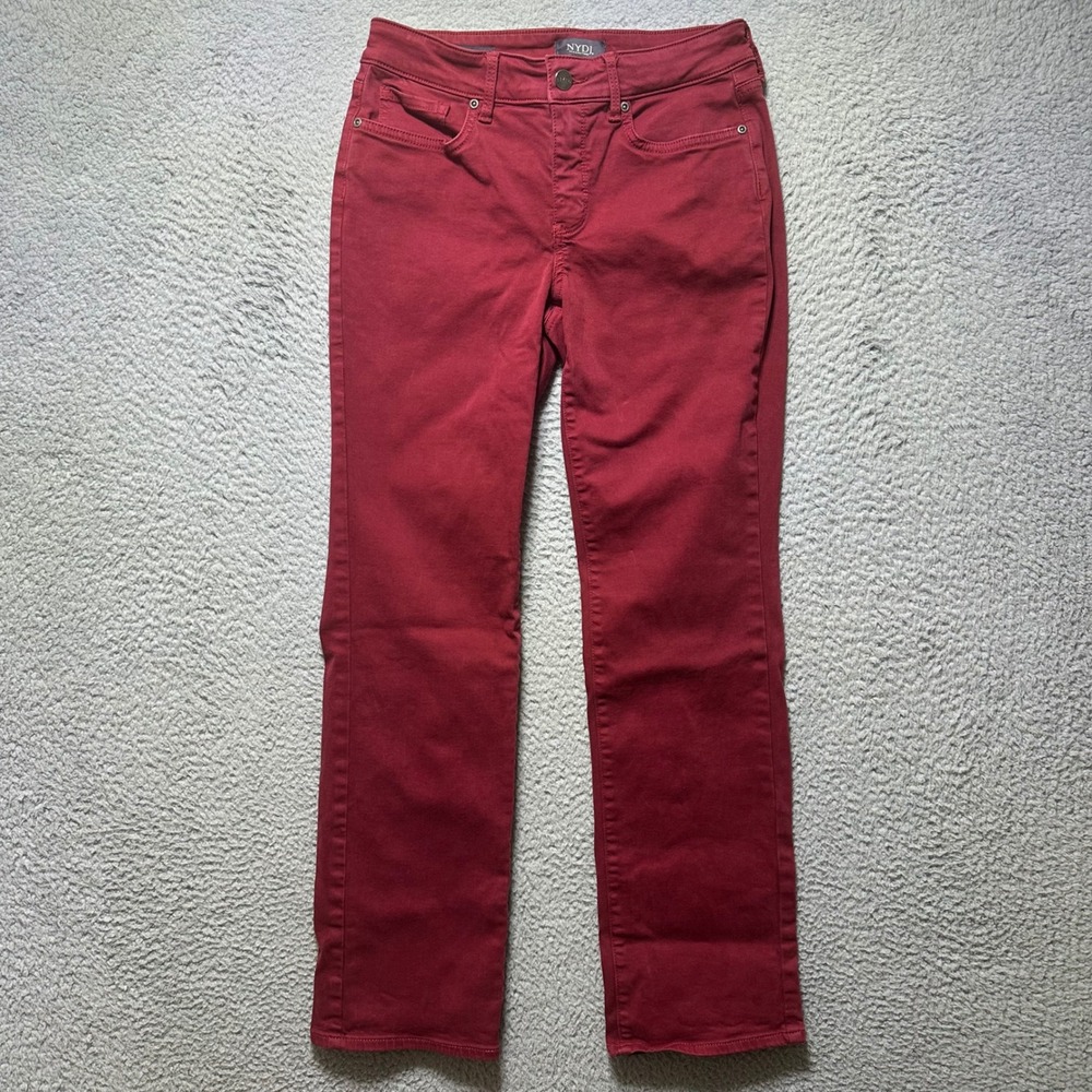 NYDJ Marilyn Straight Leg Pants Burgundy Red Lift Tuck Technology 2P‎ Petite